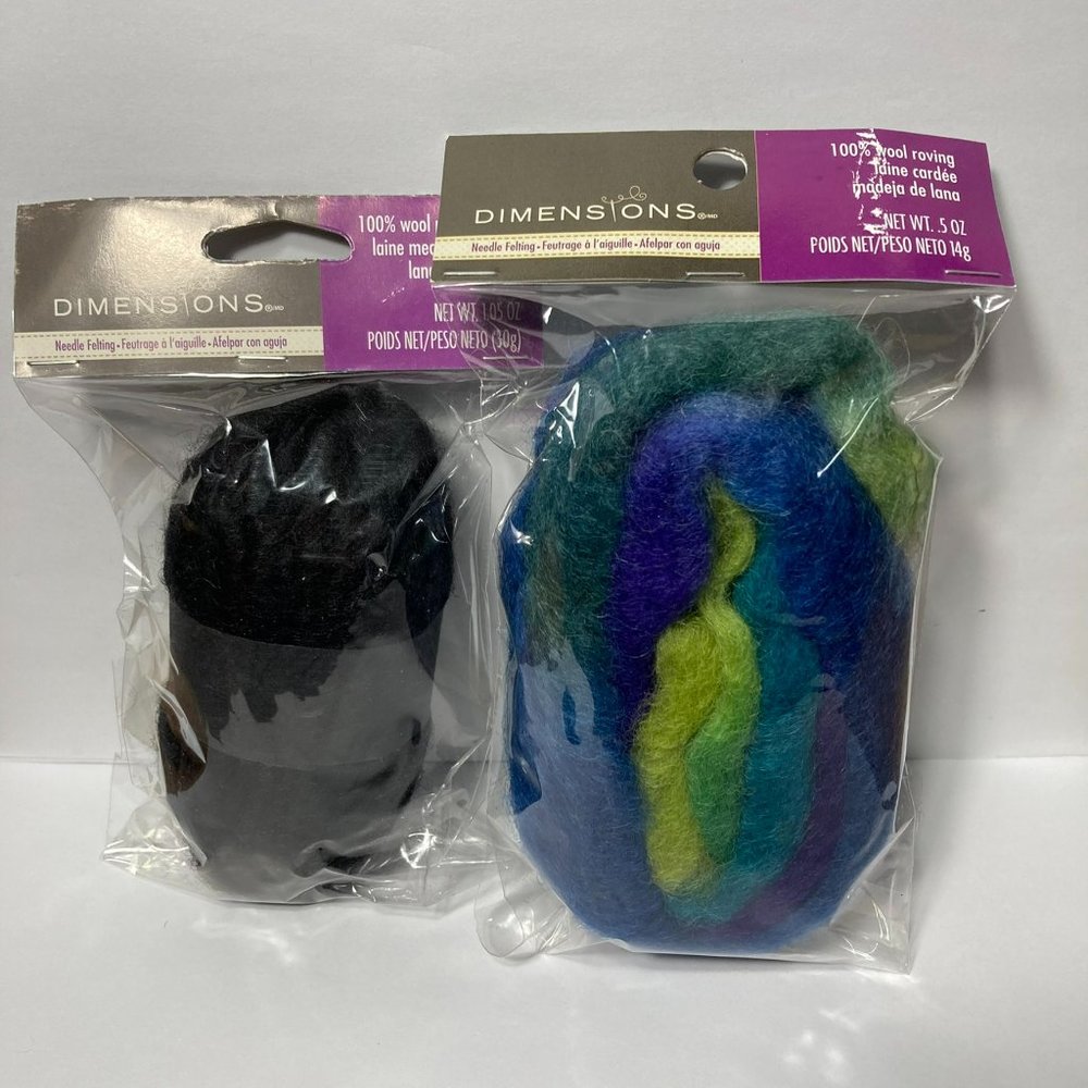 Dimensions FeltWorks Needle Felting Wool Roving Cool Blue Pencil Black 2 Packs